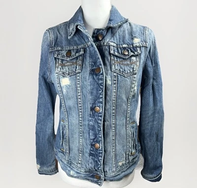 Chaqueta vaquera Abercrombie & Fitch para mujer L desgastada lavado medio Y2K Foto 1 de 4