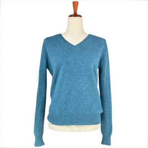 TAHARI 100% 2-Ply Cashmere V-Neck Sweater in Deep Heathered Teal Blue Size M - Picture 1 of 8