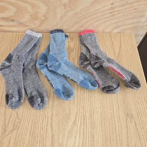 Omni Wool Unisex Merino Wool Hiker Crew Socks 3 Pair Red/Teal/Gray Nwot Med - Picture 1 of 3