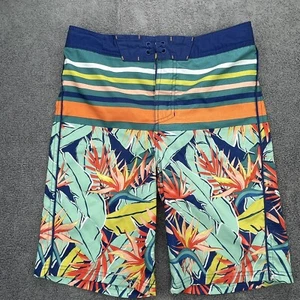 Target Boy Swim Trunks Size 16 Lined Shorts Jungle Floral Blue Art Class Stripe - Picture 1 of 12
