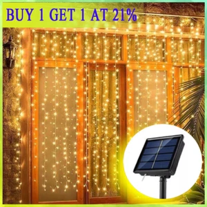 300 200 100 LED Solar Powered Curtain Lights Fairy String Window Garden Outdoor - Picture 1 of 26