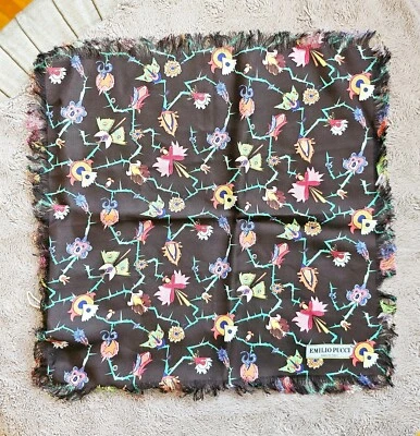 Bufanda de seda pequeña Emilio Pucci nueva con etiquetas en negro/multicolor, 55 cm x 55 cm Foto 1 de 4