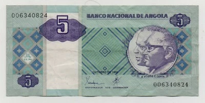 ANGOLA 5 KWANZAS 1998 PICK 144 LOOK SCANS - Image 1 of 2