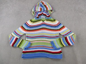 Carolina Colours Sweater Girls Large 12-14 Blue Colorful Striped Hoodie Chunky - Picture 1 of 8