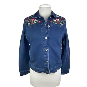 Studio West Apparel Blue Denim Jacket Womens Size 8 Embroidered Flowers - Picture 1 of 7