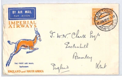 SUDÁFRICA Cubierta IMPERIAL AIRWAYS Arte PRIMER VUELO Ciudad del Cabo 1932 Londres YJ146 Foto 1 de 4