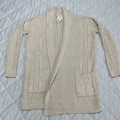 St Johns Bay Open Cardigan Sweater Womens Small Beige Long Pockets Cotton - Image 1 of 4