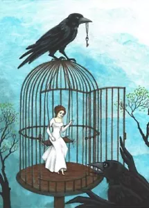 5x7 IMPRESIÓN DE PINTURA RYTA CUERVO BRUJA GÓTICA Halloween arte popular pagano magia 🙂 - Imagen 1 de 1