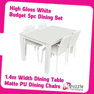 High Gloss White 5 Piece Dining Set- 1.4m Table and White Chair- Brand New - Picture 1 of 6