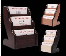 Retro Wood Business Card Holder Case Office Home Desk 3 Layer Storage Box 