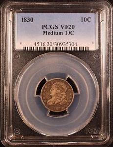 1830 Capped Bust Silver Dime "Medium 10C" - PCGS VF20 - Great Eye Appeal! PQ+ - Picture 1 of 7