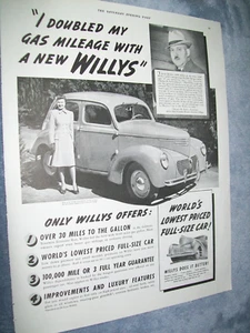 1940 Willys annuncio auto grande-mag - ""Ho raddoppiato il mio chilometraggio gas con un nuovo Willys" - Foto 1 di 1