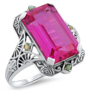 ANTIQUE STYLE 925 STERLING SILVER 8 CT LAB-CREATED PINK SAPPHIRE OPAL RING  314z - Picture 1 of 4