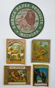 5pc x LOT India Vintage Trade Labels - ALL DIFFERENT (6576) - Picture 1 of 4
