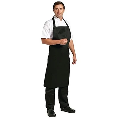 Whites Polycotton Bib Black Chefs Apron Kitchen Cooking 1040(L) x 900(W)mm  - Image 1 of 2