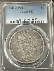 1900-O O/CC PCGS F12 Morgan Silber Dollar 1 $ seltene Sorte SCHÖNE MÜNZE!! - Bild 1 von 3