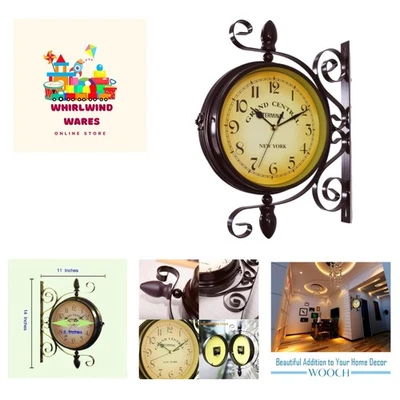 Antique-Look Double-Sided Wall Clock | Elegant Retro Design for Living Spaces - Image 1 of 4