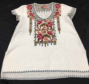 Vtg Johhny Was Linen Boho Peasant Embroidered Top S - Picture 1 of 7