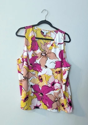 Nine West Women's Colorful Floral Sleeveless V-Neck Top. Size XL - Image 1 of 4