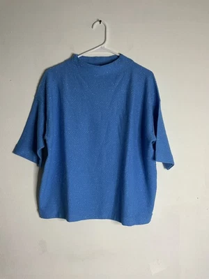 Alfani Women's Textured Mock Neck Blue Glitter Elbow Sleeve Top Size XL - Image 1 of 4