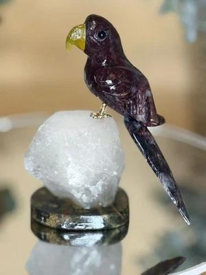 Hand Carved Wine Dark Purple Macaw Parrot Quartz White Crystal Natural Stone 4" - image 1 of 4