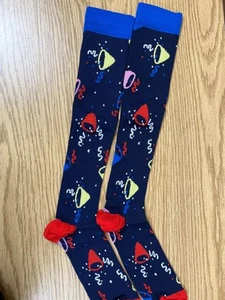 Neuheit Socken Unisex Gr. L/XL blau weiß Konfetti Urlaub Weihnachten kniehoch - Bild 1 von 6