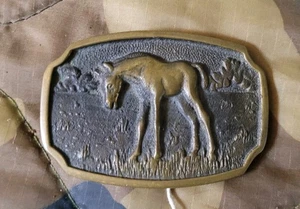 Hebilla de cinturón de caballo de latón macizo vintage BTS - Imagen 1 de 7