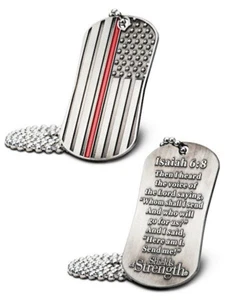 Thin Red Line Firefighter Dog Tag Necklace-Isaiah 6:8 (4 Pack) - Picture 1 of 4