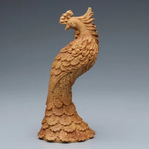 Wood Carving Phoenix Peacock Ornament Craft Solid Wood Carving Hundred Birds - Picture 1 of 5