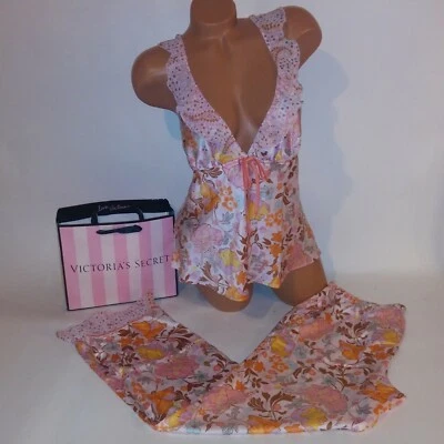 G1N con etiquetas Victoria Secret Conjunto de pijama Prendas para dormir Camisola Pantalones Rosa Satinado O Foto 1 de 4