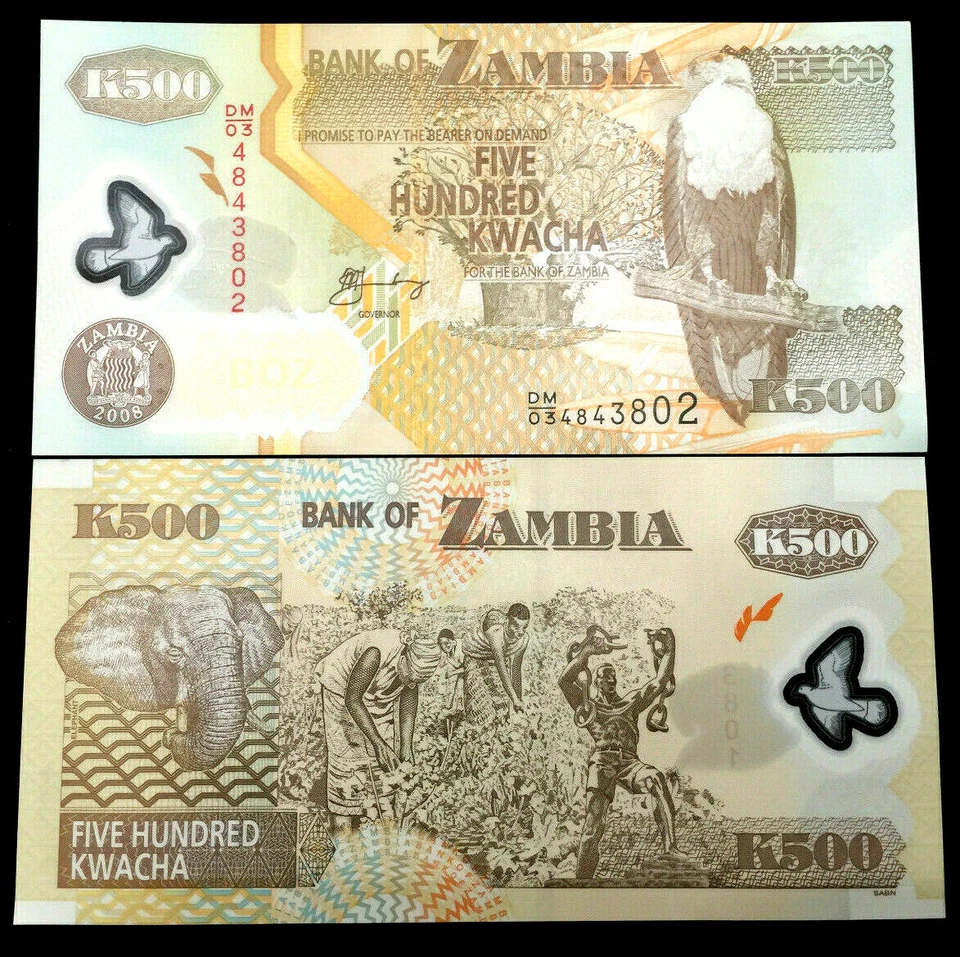 Billete de polímero Zambia 500 Kwacha papel moneda mundial UNC moneda billete Foto 1 de 1