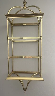 Vtg Hollywood Regency Style Italian Brass Wall 3 Shelf Beveled Glass Ethan Allen - Image 1 of 4