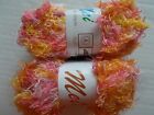 Meimei Soft Eyelash Plush Yarn, Yellow/Pink/Orange  Tones, Lot Of 2
