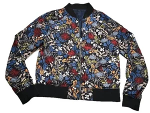 H&M Jacket Unisex Large Navy Reversible Bomber Floral Blue Colorful Windbreaker - Picture 1 of 5