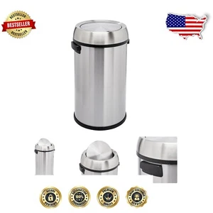 Effortless 65 Liter Round Stainless Steel Trash Can - Swing Lid & Side Handles - Picture 1 of 8