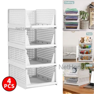 4X White,Wardrobe Drawer Units Organizer Clothes Closet Stackable Storage Boxe - Picture 1 of 15