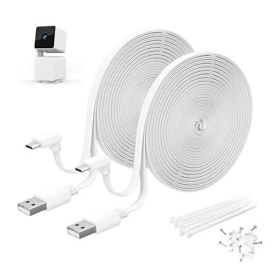 Itramax WYZE Cam Pan V3 Charger Cable 15FT 2Pack,Micro USB Extension Cord 90. - Image 1 of 4