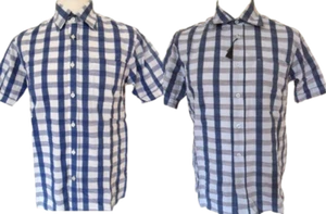 Men's Half Sleeve Shirt Check Cotton Blue Medium Large Peter Werth - Picture 1 of 13