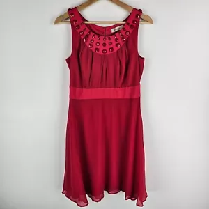 Diana Ferrari Dress Womens Size 10 Dark Pink Sleeveless Beaded Neck Flowy Event - Picture 1 of 7