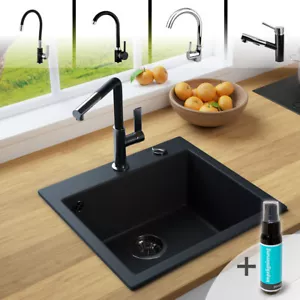 Fregadero de granito antibacteriano negro puro LINDBERGH® COL44 fregadero empotrado fregadero de cocina - Imagen 1 de 37