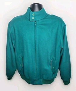 VINTAGE IZOD Jacket Medium Emerald Green Red Wool Lined Outdoor Zip Coat CLEAN! - Picture 1 of 16