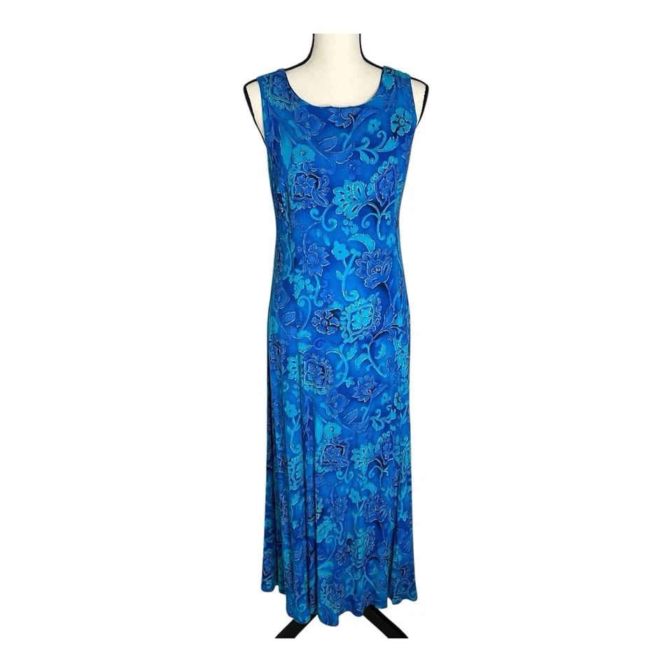 Maxi Vestido Sheri Martin New York Verde Azul Floral Sin Mangas Talla 14 Forrado Foto 1 de 4