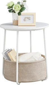 End Table, Small Bedside Table with Fabric Basket, Modern Nightstand, round Side - Picture 1 of 12