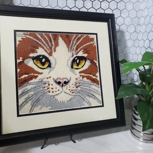 Cat Face Handmade Matted Framed Completed Cross Stitch - Picture 1 of 11