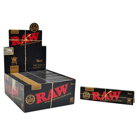 Full Box of 50 RAW Black Classic King Size Slim Rolling Papers Smoking Cigarette