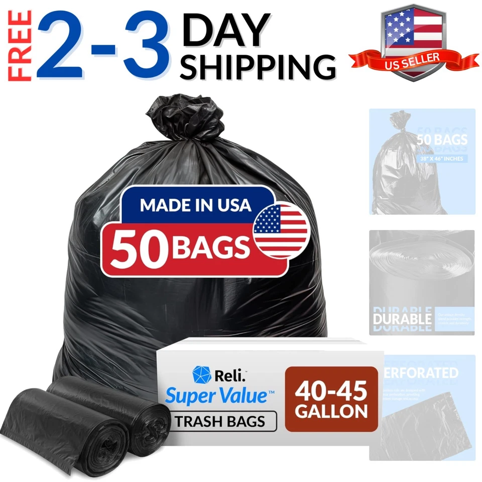 Reli. 40 to 45 Trash Bags Heavy Duty | 50 Trash Bags | Super Sizeable for
