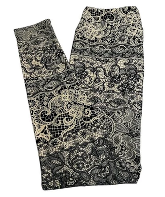LuLaRoe Leggings OS One Size Rare BLACK Mesh LACE FLORAL Sexy Soft Yoga Waist - Image 1 of 4