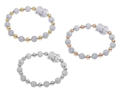 Beaded n Encrusted 8 1/2 CT Real Diamond Bracelet Gold   8MM   8" - Image 1 of 4