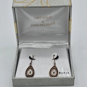 14kt Gold & Sterling Silver Tear Drop Dangle Earrings MSRP $100 - Picture 1 of 7