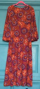Floral / geometric angel bell sleeves maxi dress 1970's 30" chest - Picture 1 of 14